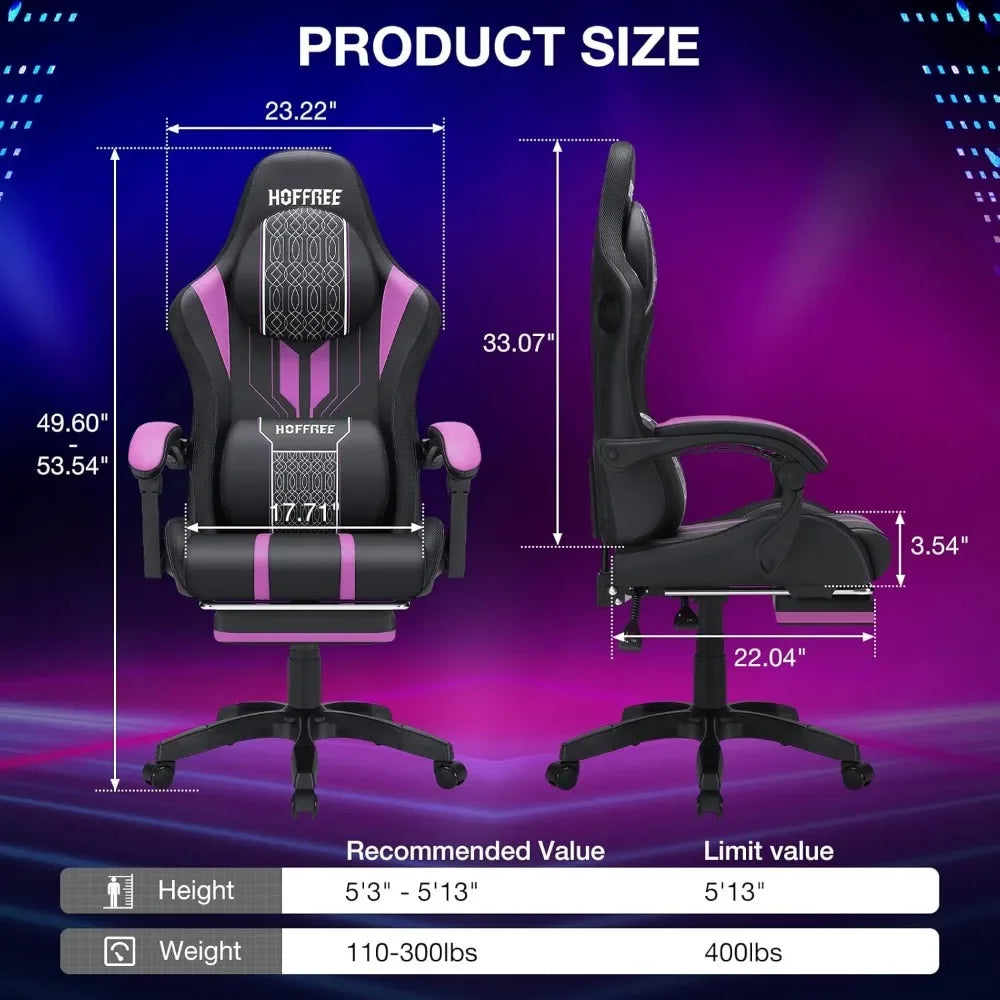 LED Massage Gaming Chair With Footrest