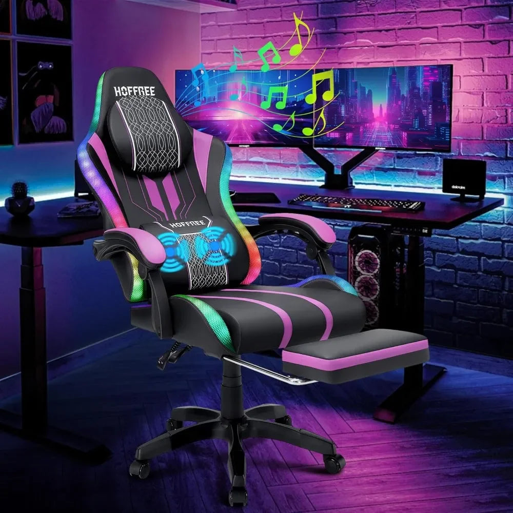 LED Massage Gaming Chair With Footrest