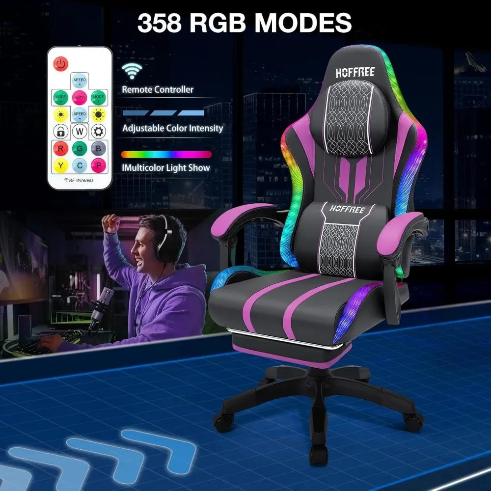 LED Massage Gaming Chair With Footrest