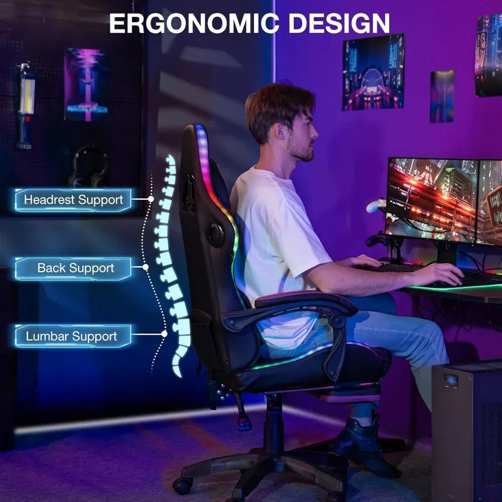 LED Massage Gaming Chair With Footrest