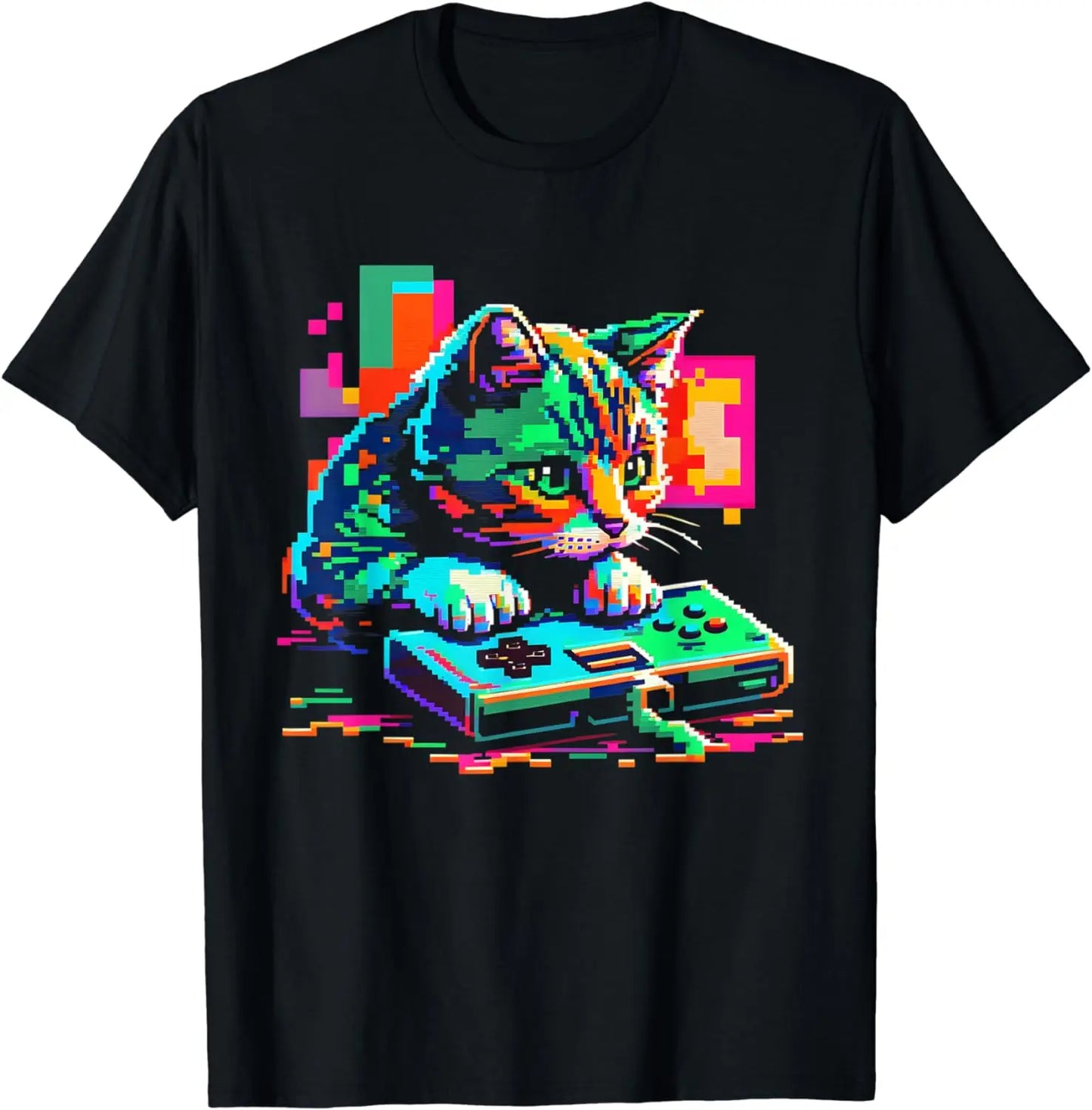 Neon Gaming Cute Cat T-Shirt