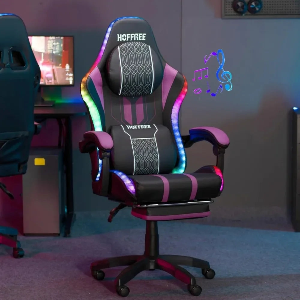 LED Massage Gaming Chair With Footrest