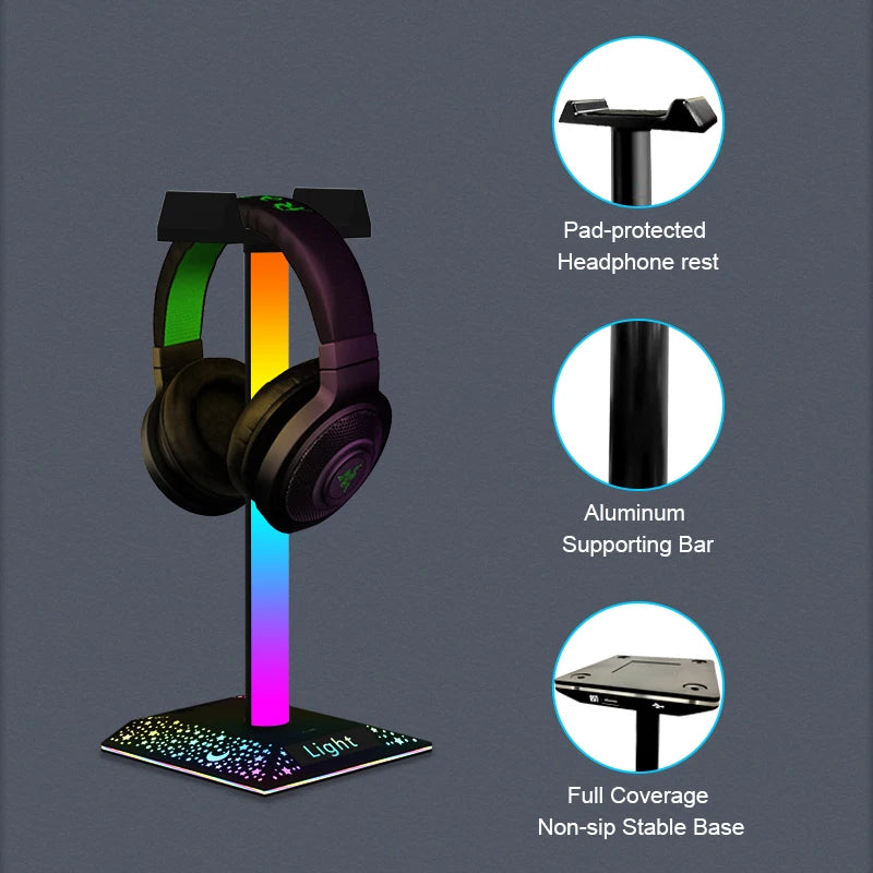 USB LED Lights Gaming Headset Stand